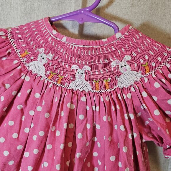 Dibble Dabble Baby Toddler Girl 24m Smocked Bunny Easter Pink White Polka Dot - Picture 1 of 8